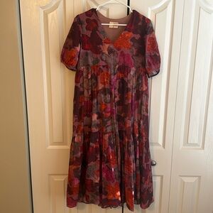Samant Chauhan Anthropologie Clemencia Tiered Midi Dress Floral XS Boho Pink